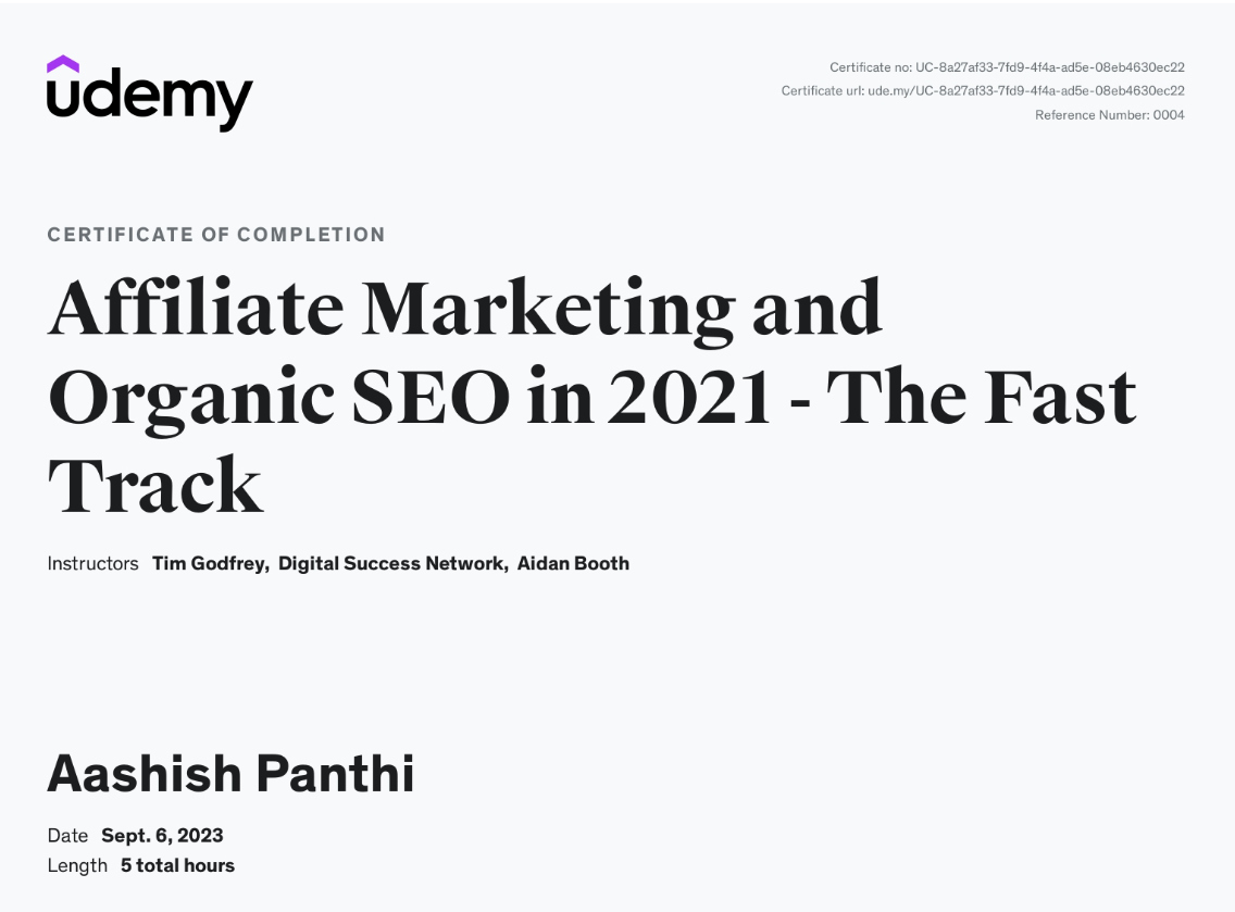 Affiliated Marketing and Organic SEO Course